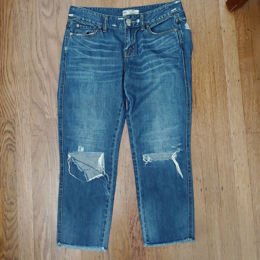 Free People Distressed Cropped Jeans Denim